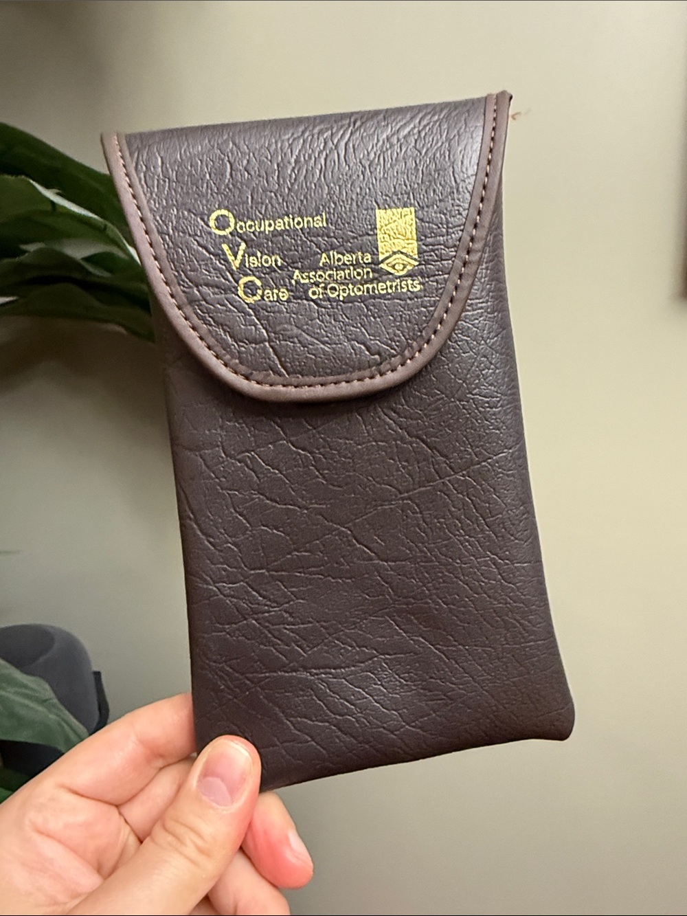 Vintage 1990s Faux Leather Brown Eyewear Case Slip-in Pouch wt Belt Hoop Velcro